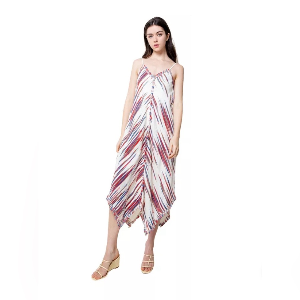 THML Women's Dress Embroidered Fringed Maxi Dress With Zig Zag Hemline Size M
